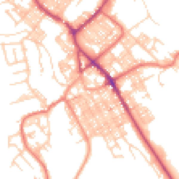 Daytime road noise heatmap for BB18 5AF