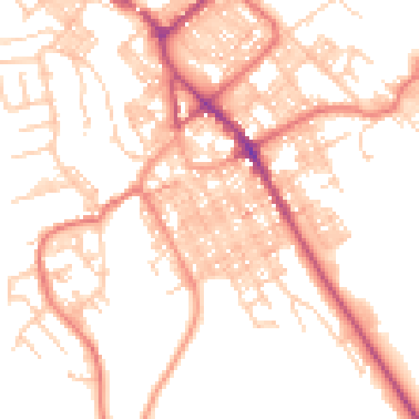 Daytime road noise heatmap for BB18 5AN