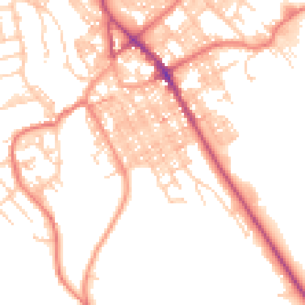 Daytime road noise heatmap for BB18 5AT