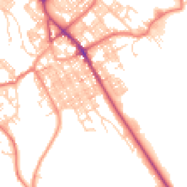 Daytime road noise heatmap for BB18 5BT