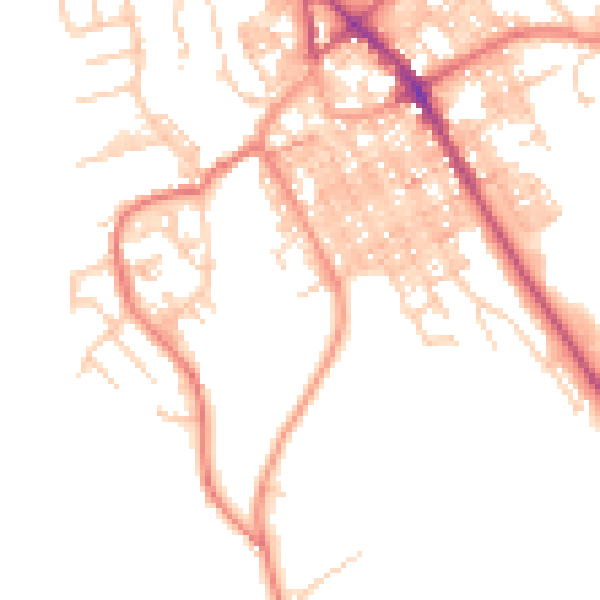 Daytime road noise heatmap for BB18 5DJ