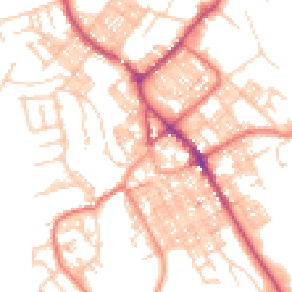 Daytime road noise heatmap for BB18 5ND