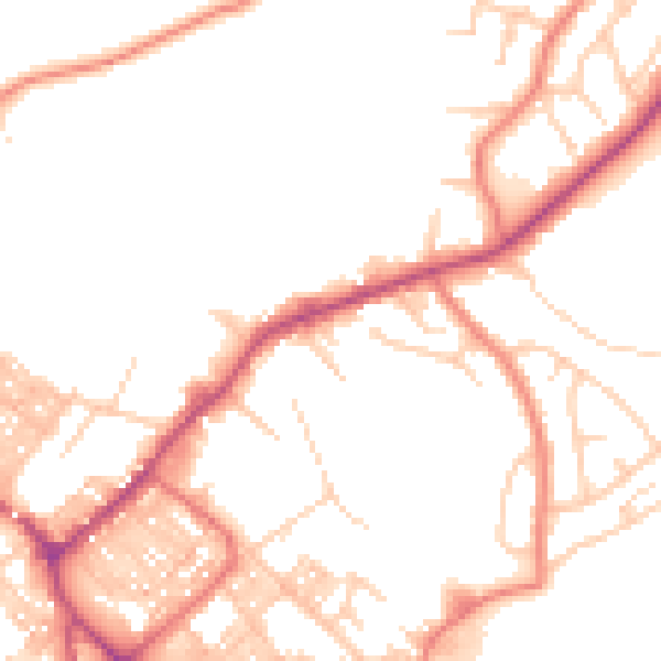 Daytime road noise heatmap for BB18 6FA