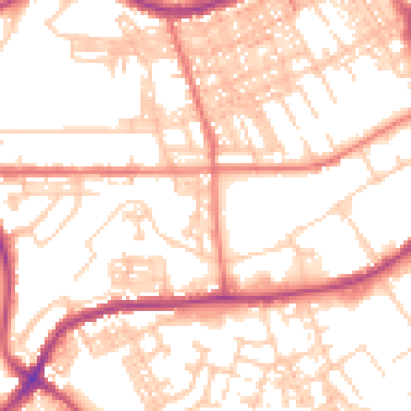 Daytime road noise heatmap for BB2 1AD