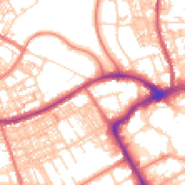 Daytime road noise heatmap for BB2 1ED