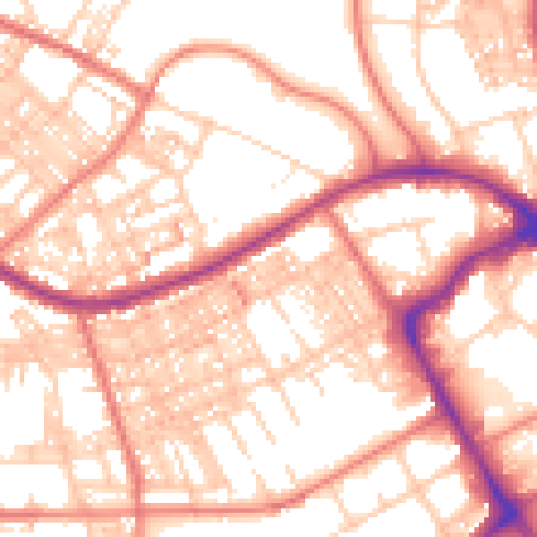 Daytime road noise heatmap for BB2 1EN