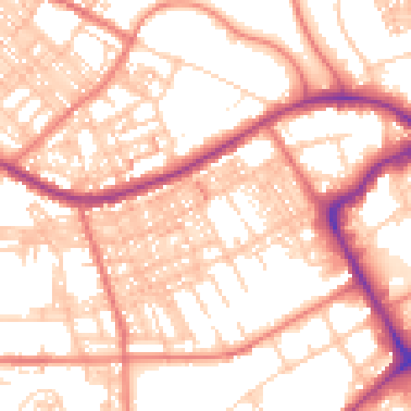 Daytime road noise heatmap for BB2 1EP