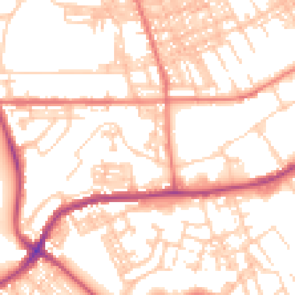 Daytime road noise heatmap for BB2 1UE
