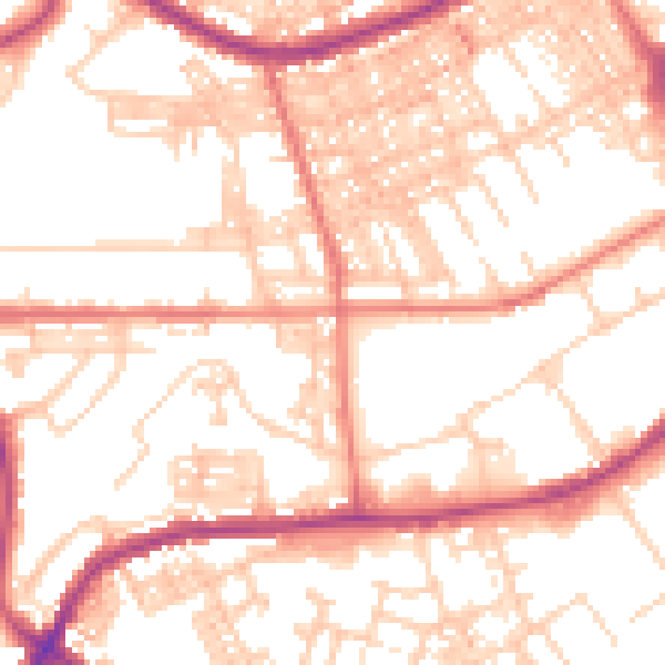 Daytime road noise heatmap for BB2 1WB