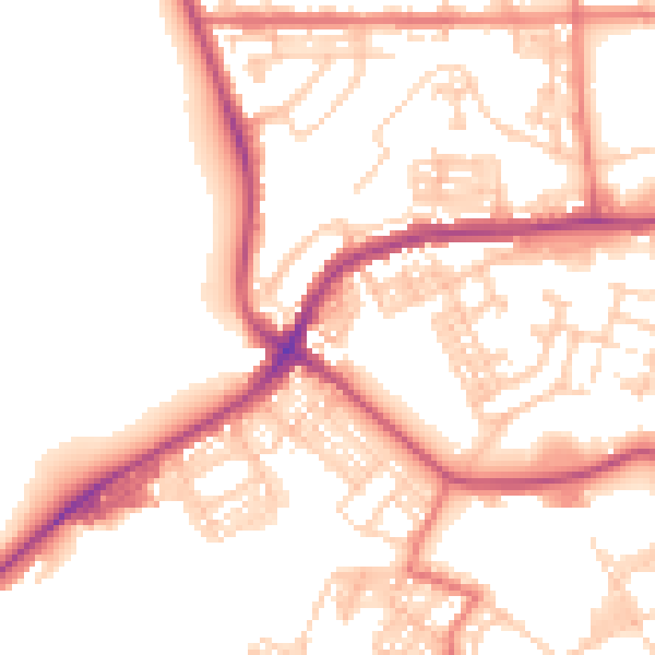 Daytime road noise heatmap for BB2 1XE