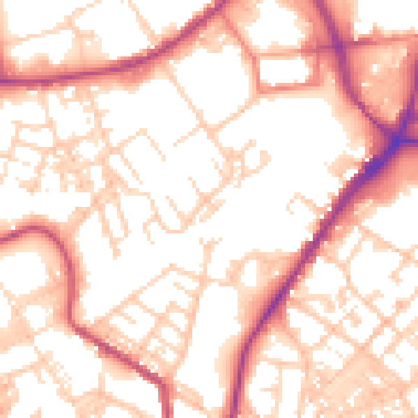 Daytime road noise heatmap for BB2 2NB