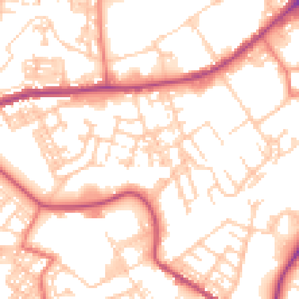 Daytime road noise heatmap for BB2 2NW