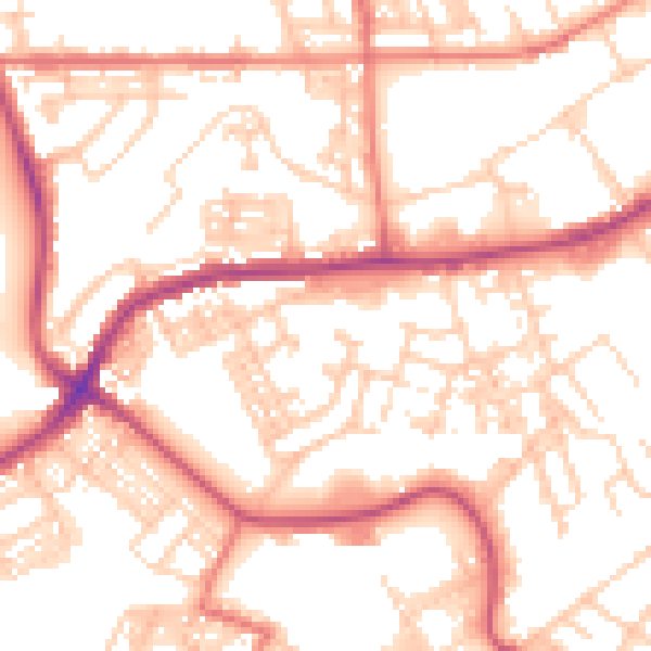 Daytime road noise heatmap for BB2 2PX