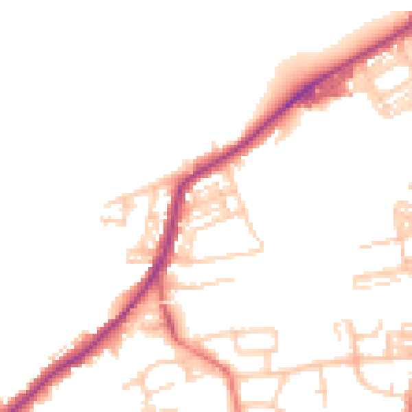 Daytime road noise heatmap for BB2 2TY
