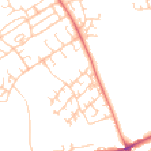 Daytime road noise heatmap for BB2 3WB