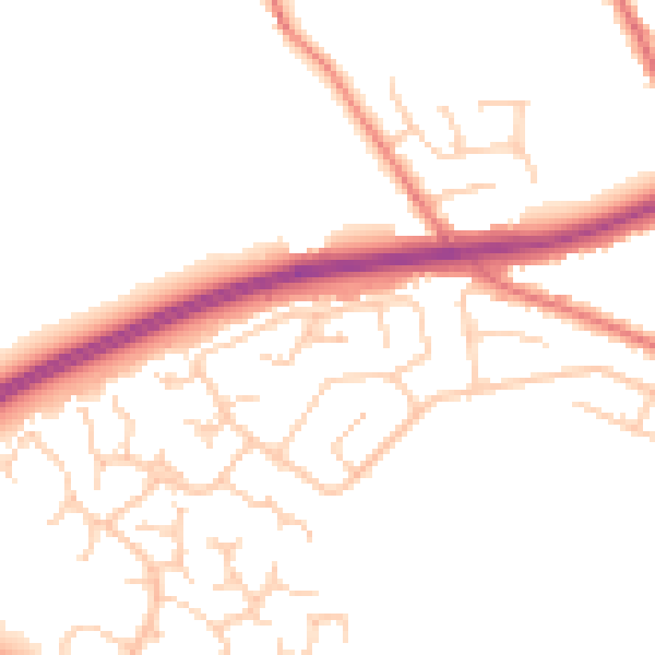 Daytime road noise heatmap for BB2 7DT