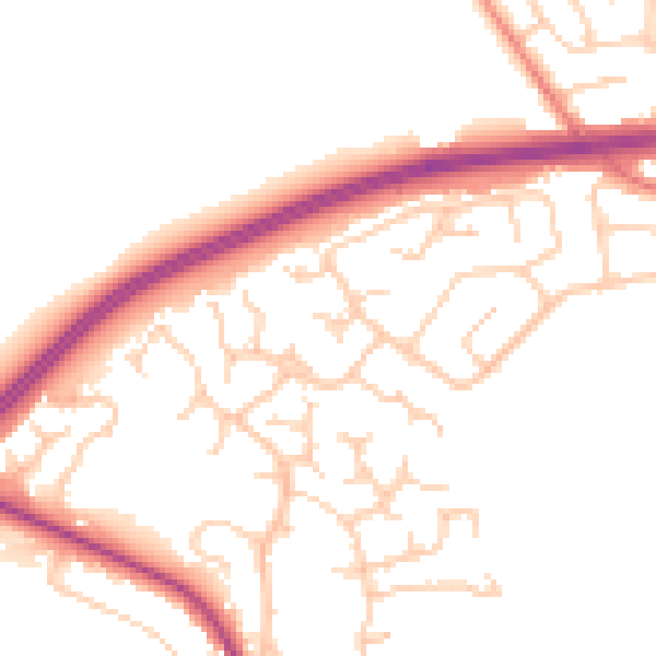 Daytime road noise heatmap for BB2 7DZ