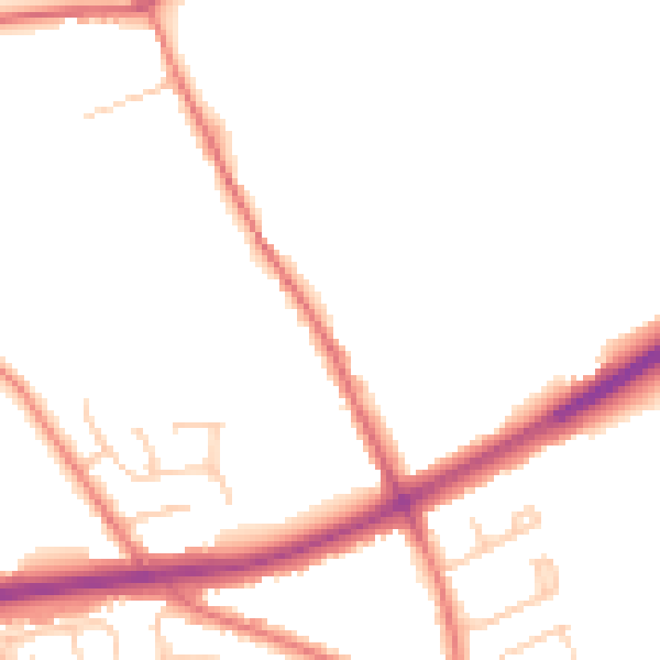 Daytime road noise heatmap for BB2 7ED