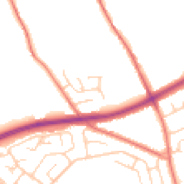 Daytime road noise heatmap for BB2 7FY