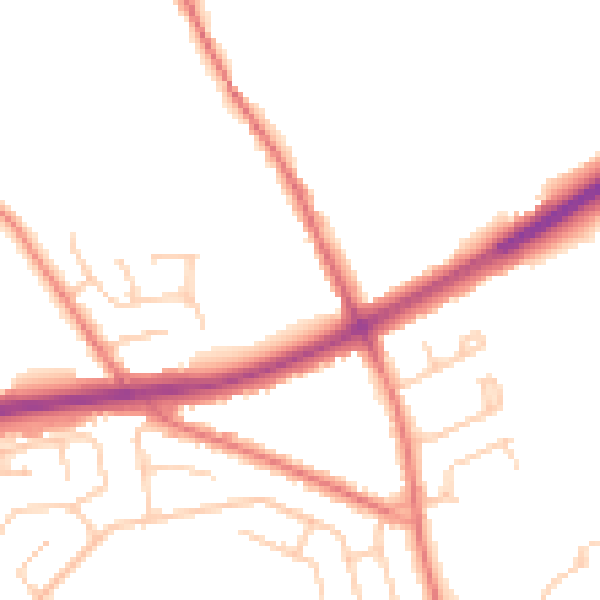 Daytime road noise heatmap for BB2 7FZ