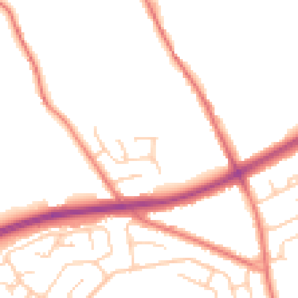 Daytime road noise heatmap for BB2 7GP