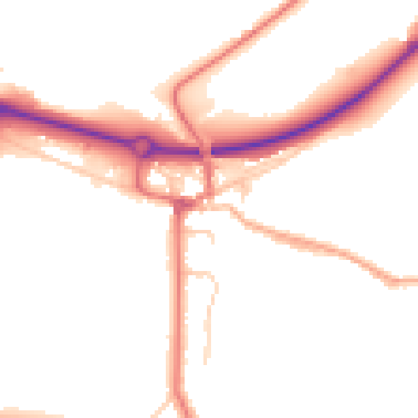 Daytime road noise heatmap for BB2 7PH