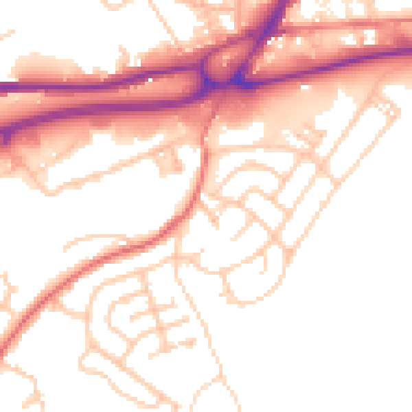 Daytime road noise heatmap for BB4 6DF