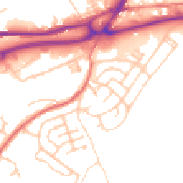 Daytime road noise heatmap for BB4 6DG