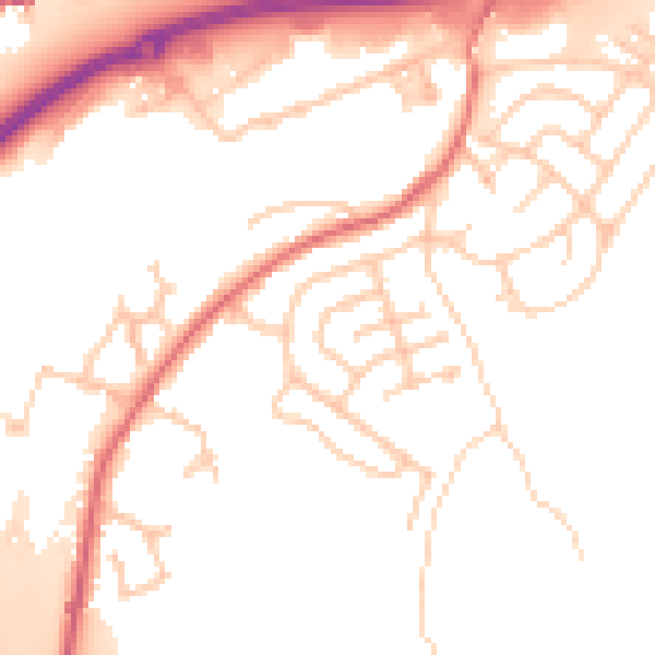 Daytime road noise heatmap for BB4 6EB