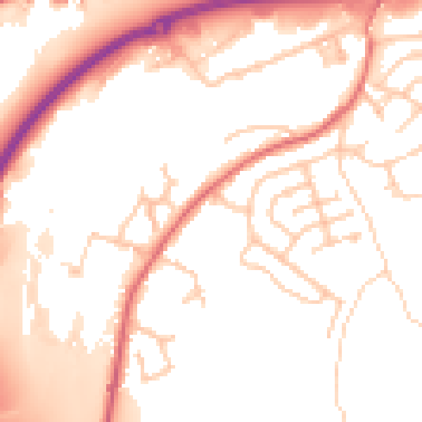 Daytime road noise heatmap for BB4 6EG