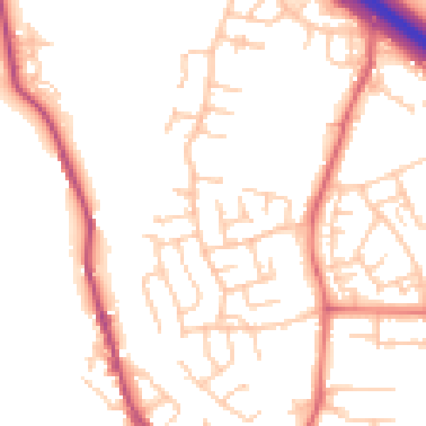Daytime road noise heatmap for BB4 6NF