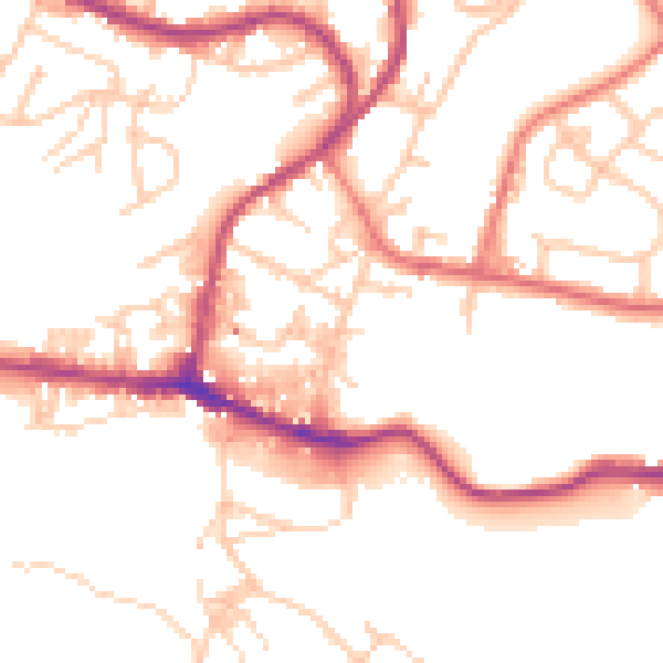 Daytime road noise heatmap for BB4 7AU