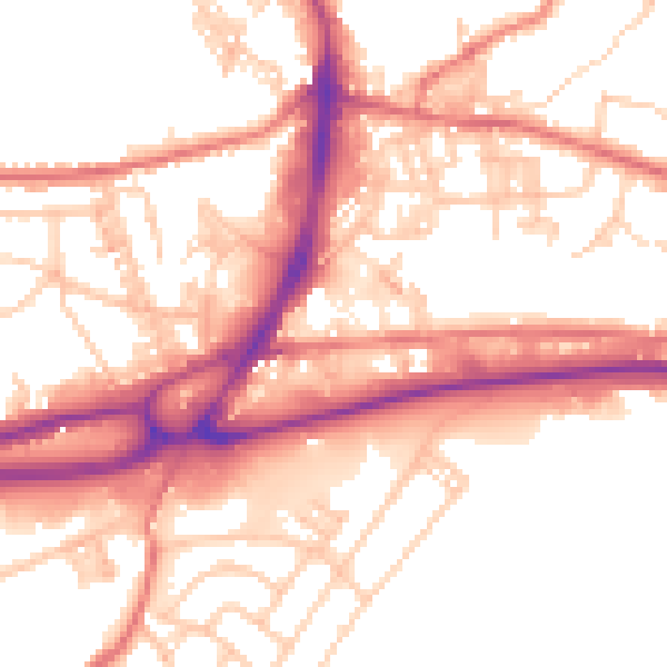 Daytime road noise heatmap for BB4 7ND