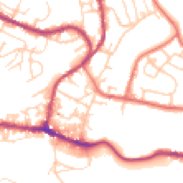 Daytime road noise heatmap for BB4 9BD