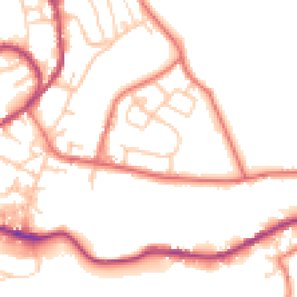 Daytime road noise heatmap for BB4 9BT