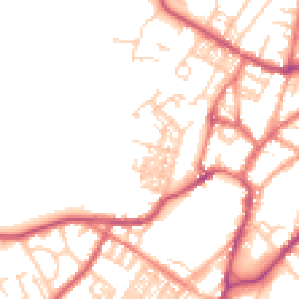 Daytime road noise heatmap for BB7 2DZ
