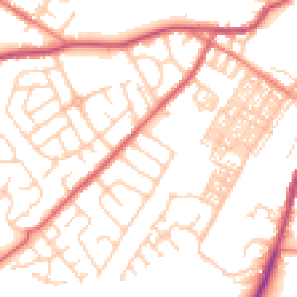 Daytime road noise heatmap for BB7 2PZ