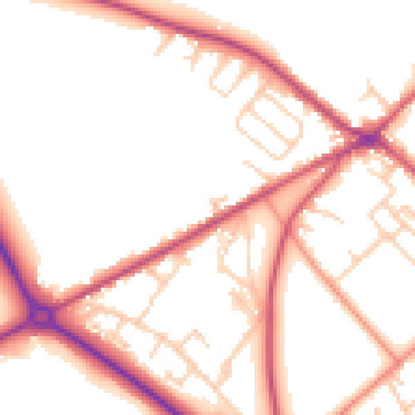 Daytime road noise heatmap for BD11 1AZ