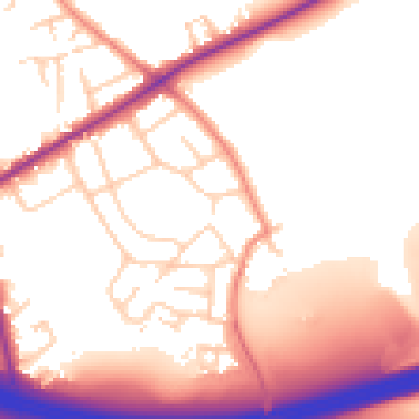 Daytime road noise heatmap for BD11 2EZ