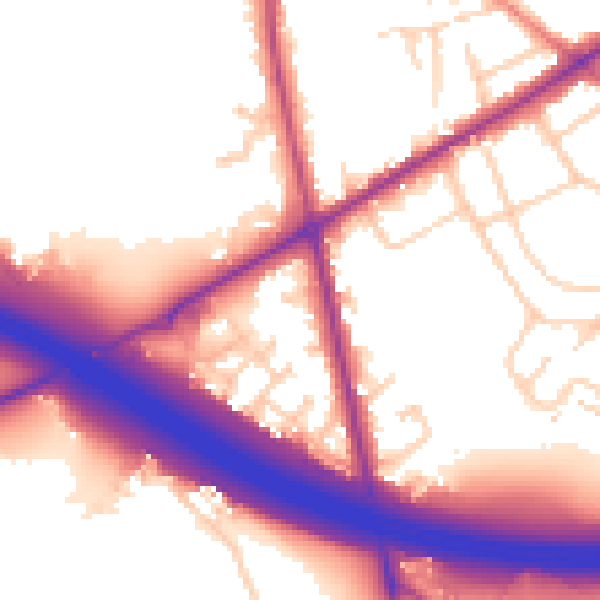 Daytime road noise heatmap for BD11 2LR