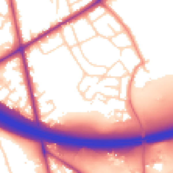 Daytime road noise heatmap for BD11 2PE