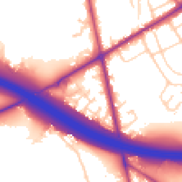 Daytime road noise heatmap for BD11 2PL