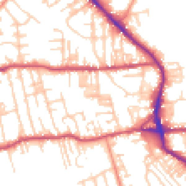 Daytime road noise heatmap for BD19 3AZ