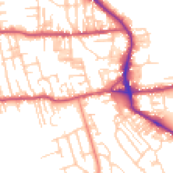 Daytime road noise heatmap for BD19 3BB