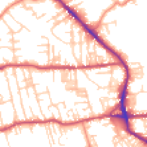 Daytime road noise heatmap for BD19 3BN