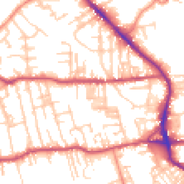 Daytime road noise heatmap for BD19 3BS
