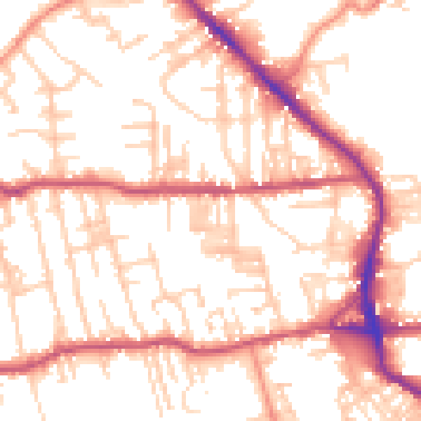 Daytime road noise heatmap for BD19 3BT