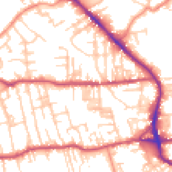 Daytime road noise heatmap for BD19 3DB