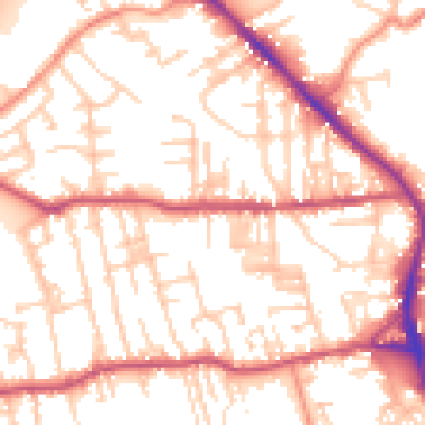 Daytime road noise heatmap for BD19 3DD