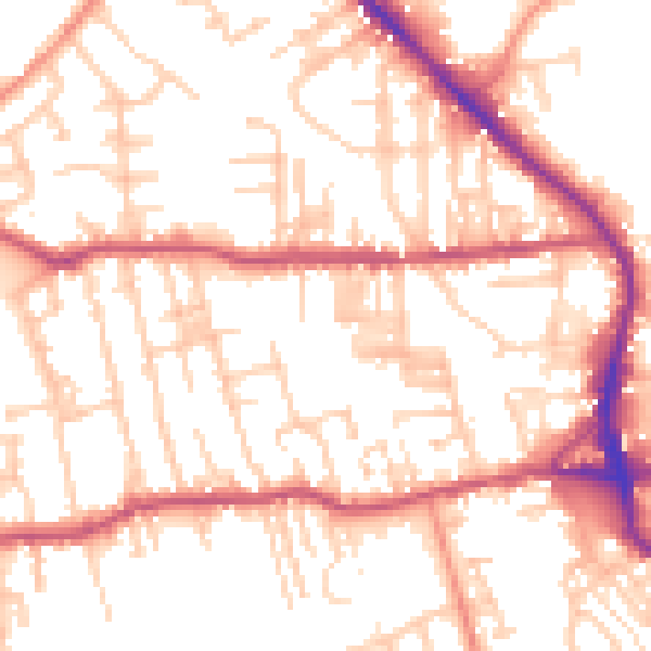 Daytime road noise heatmap for BD19 3DG
